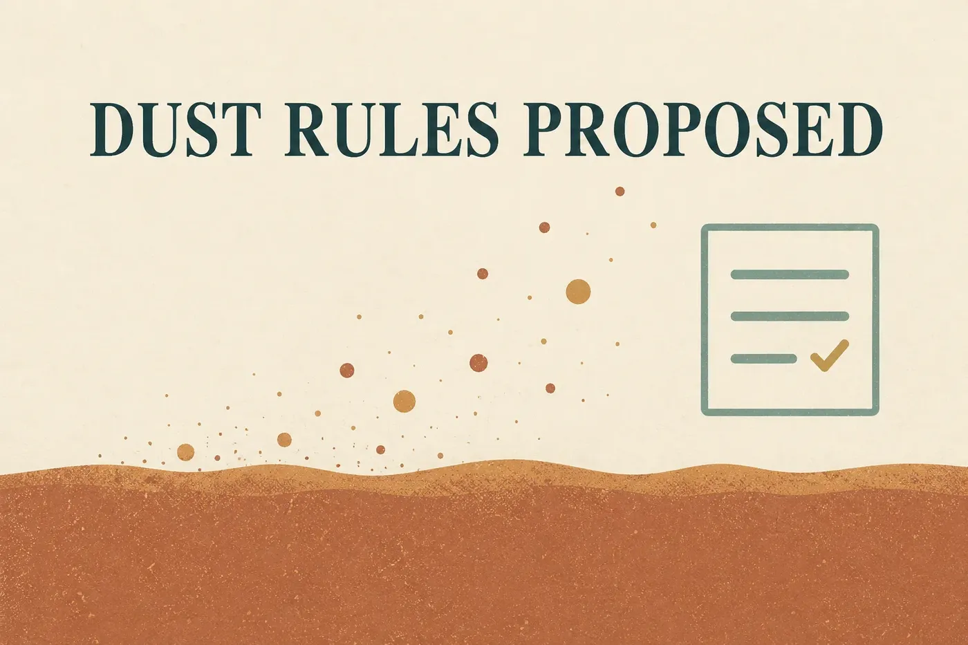 Minimal illustration of dust particles beside a checklist, with no identifiable landscape or location.